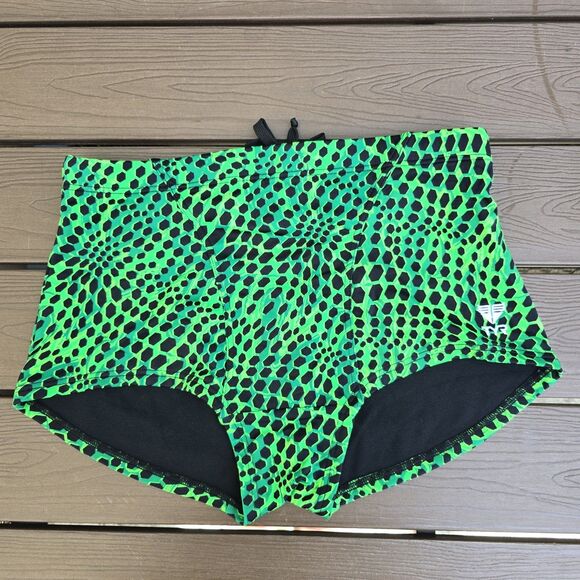 TYR Durafast Men Swarm Black/green Allover Swim Suit Trunks Sz 30 New Sample - Picture 1 of 3